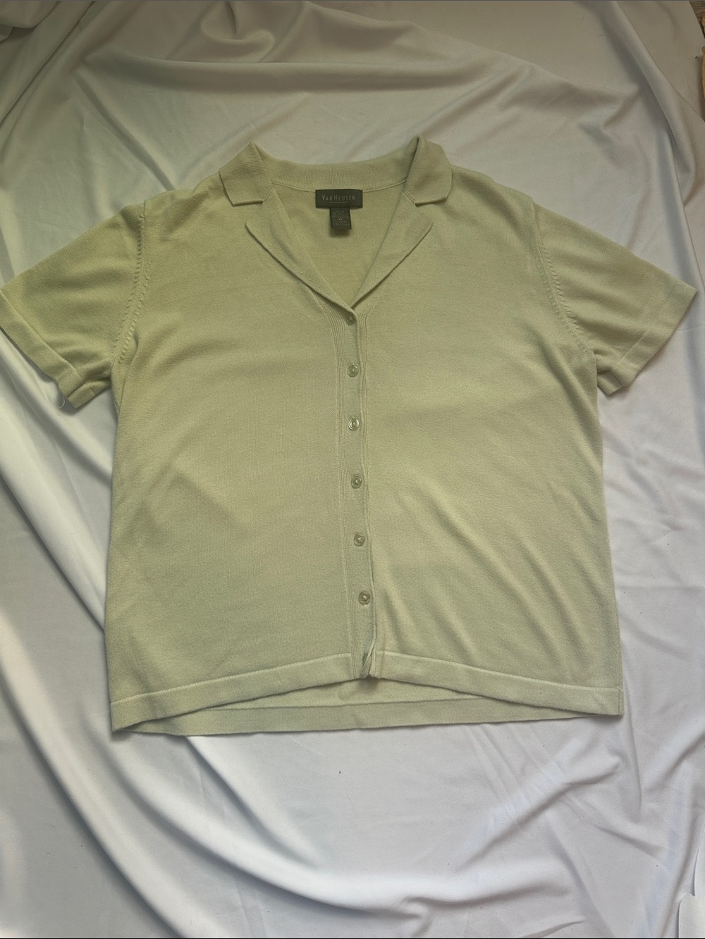 Van Heusen Pale Green Short Sleeve Button-Front Knit Shirt
